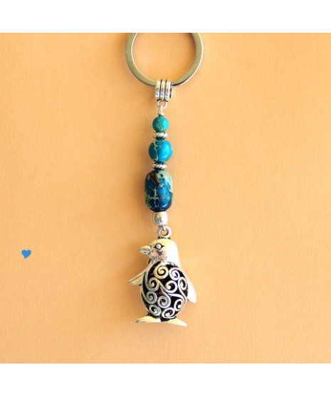 Porte-clefs pingouin en Jaspe sédiments d'océan