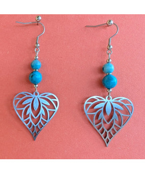 Boucles d'oreilles Cœurs en Agate crazy bleue