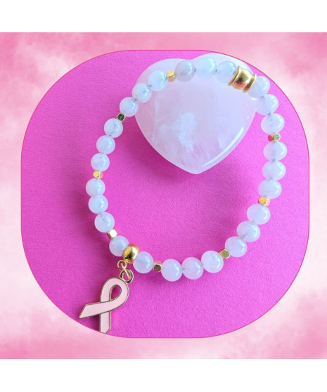 Bracelet Octobre rose en Quartz rose