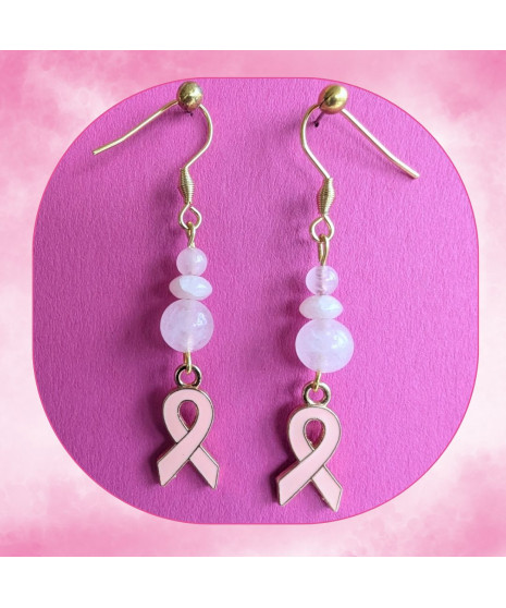 Boucles d'oreilles Octobre rose en Quartz rose