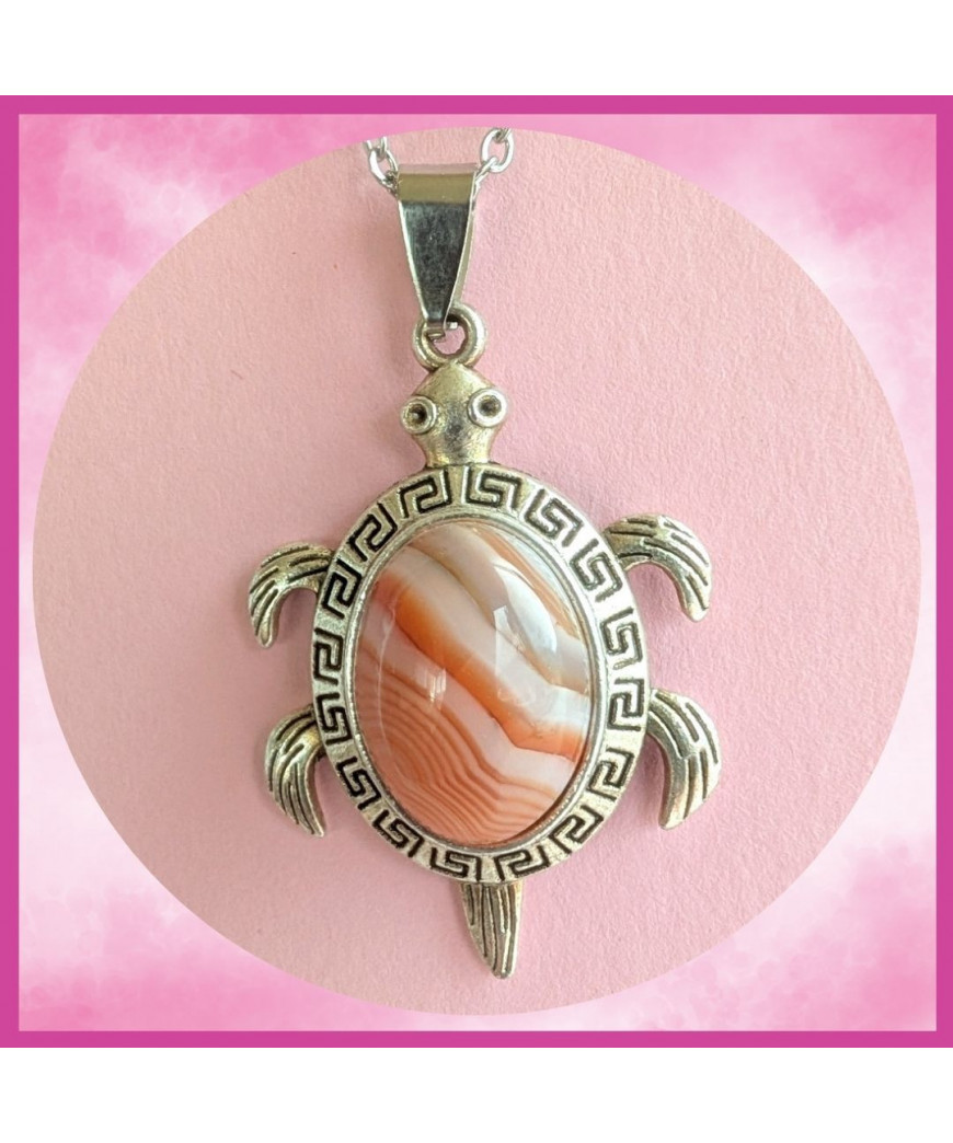 Pendentif Tortue en Agate orange