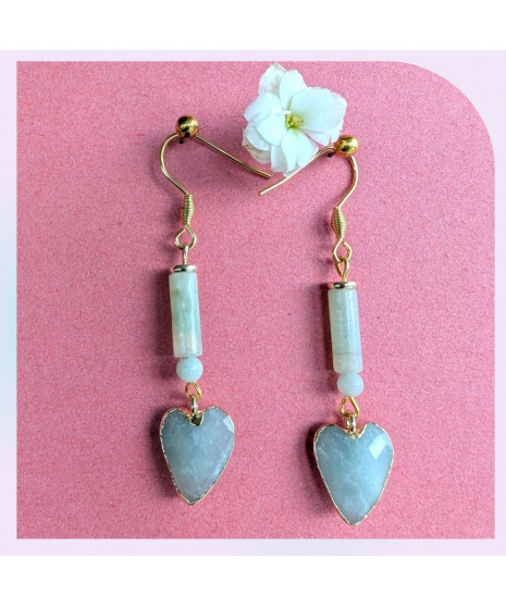 Boucles d'oreilles Cœurs en Amazonite