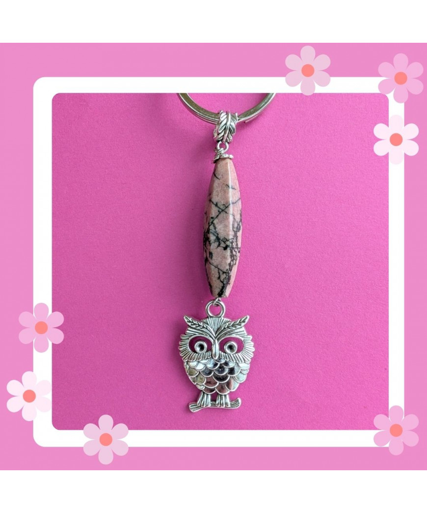 Porte-clefs Chouette en Rhodonite