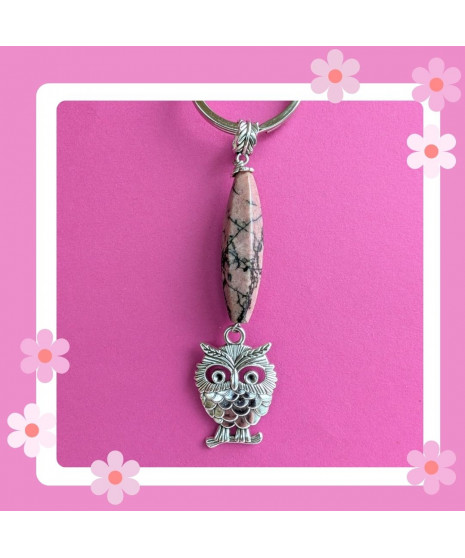 Porte-clefs Chouette en Rhodonite