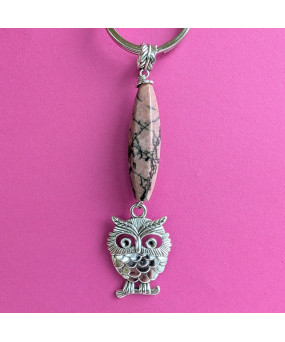 Porte-clefs Chouette en Rhodonite