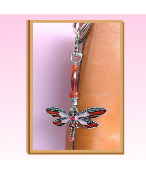 Bijou de sac Libellule en Cornaline