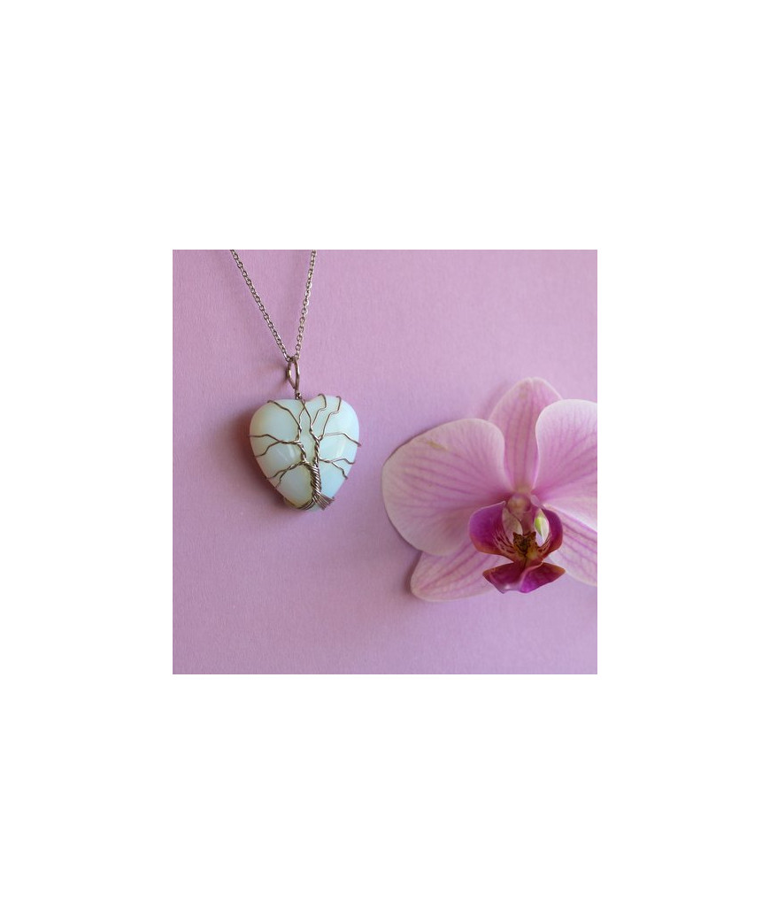 Pendentif Cœur Arbre de vie en Opale