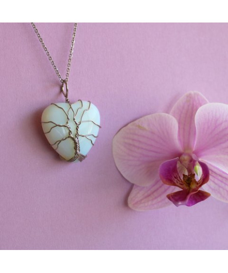 Pendentif Cœur Arbre de vie en Opale