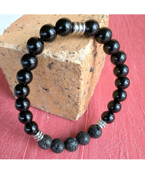 Bracelet Agate noire et Pierre de Lave