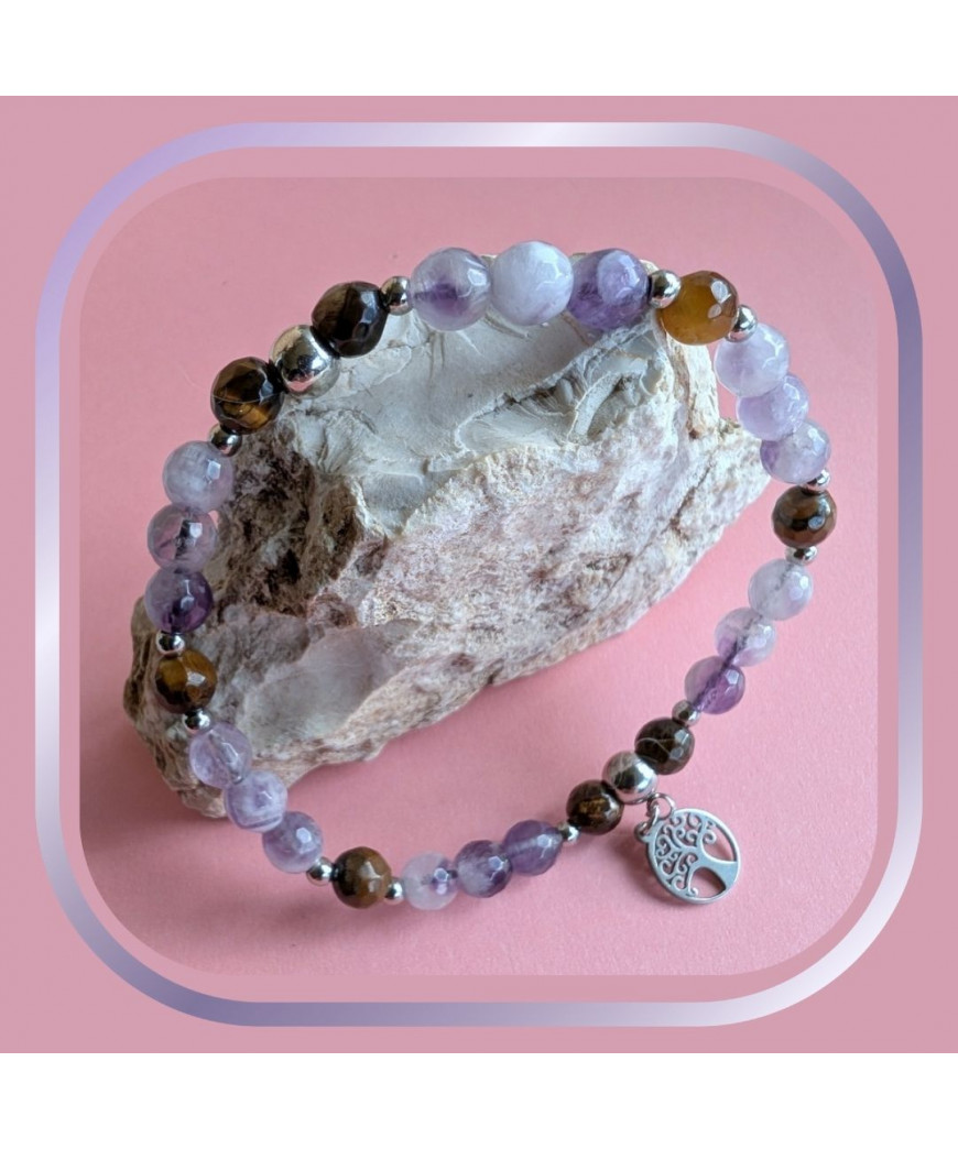 Bracelet Arbre de vie en Améthyste et Œil de tigre