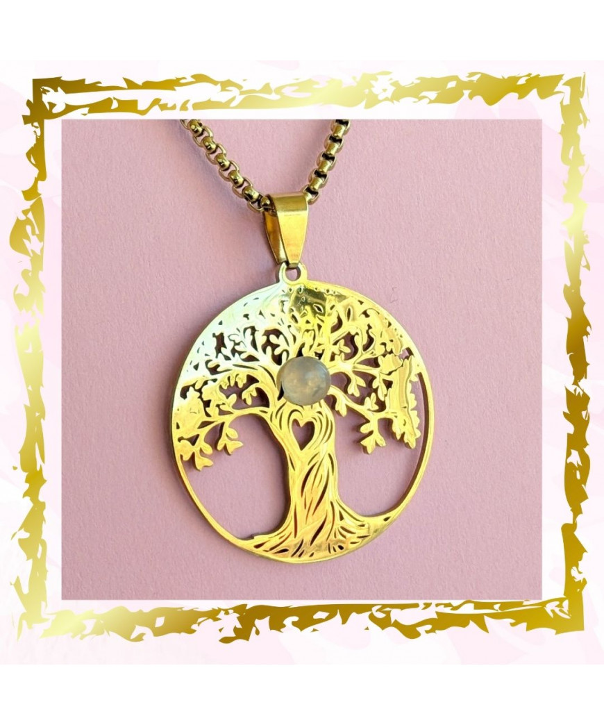 Pendentif Arbre de vie avec du Quartz rose