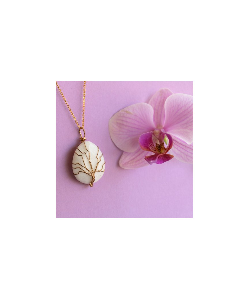 Pendentif Arbre de vie en Agate blanche