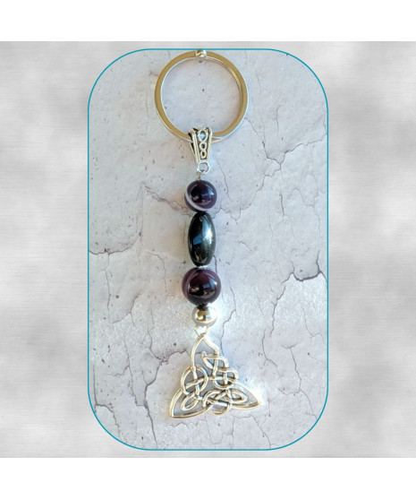 Porte-clefs Triquetra en Agate noire et violette
