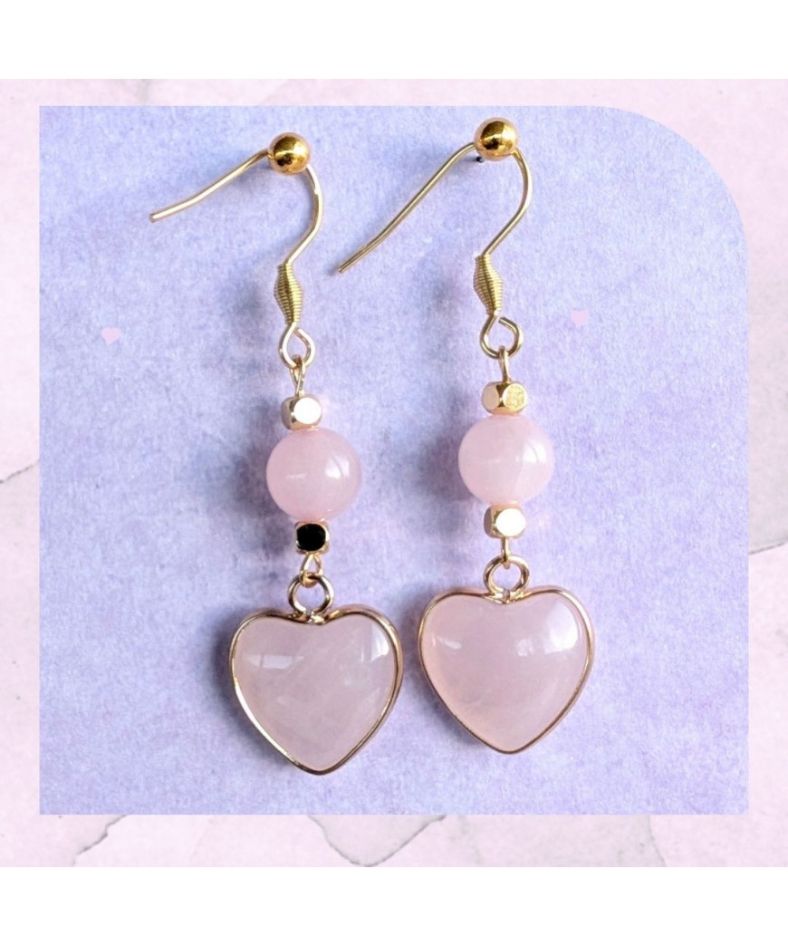 Boucles d'oreilles Cœurs en Quartz rose