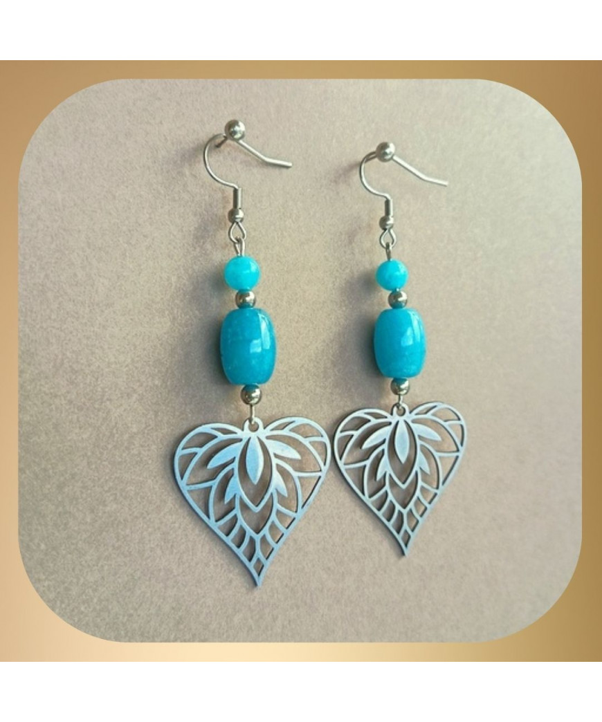Boucles d'oreilles Cœurs en Agate bleue