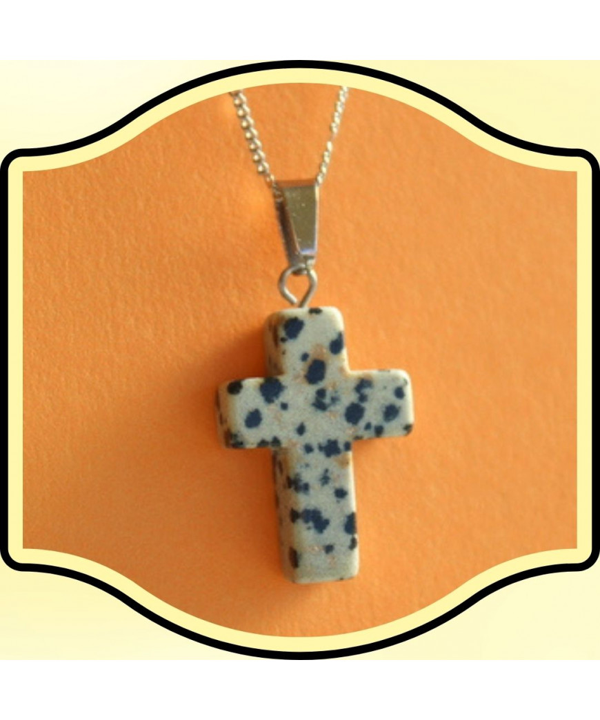 Pendentif Croix en Jaspe dalmatien