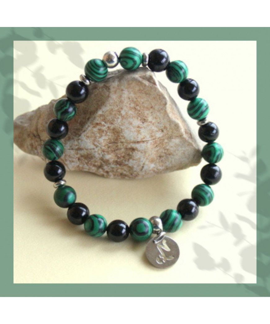 Bracelet signe du Capricorne en Tourmaline noire et en Malachite