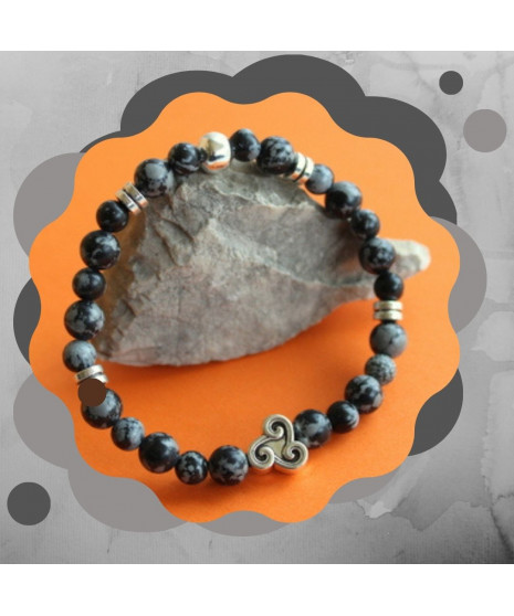 Bracelet Triskell en Obsidienne Flocons de neige