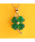 Pendentif doré Trèfles à 4 feuilles en Jade vert
