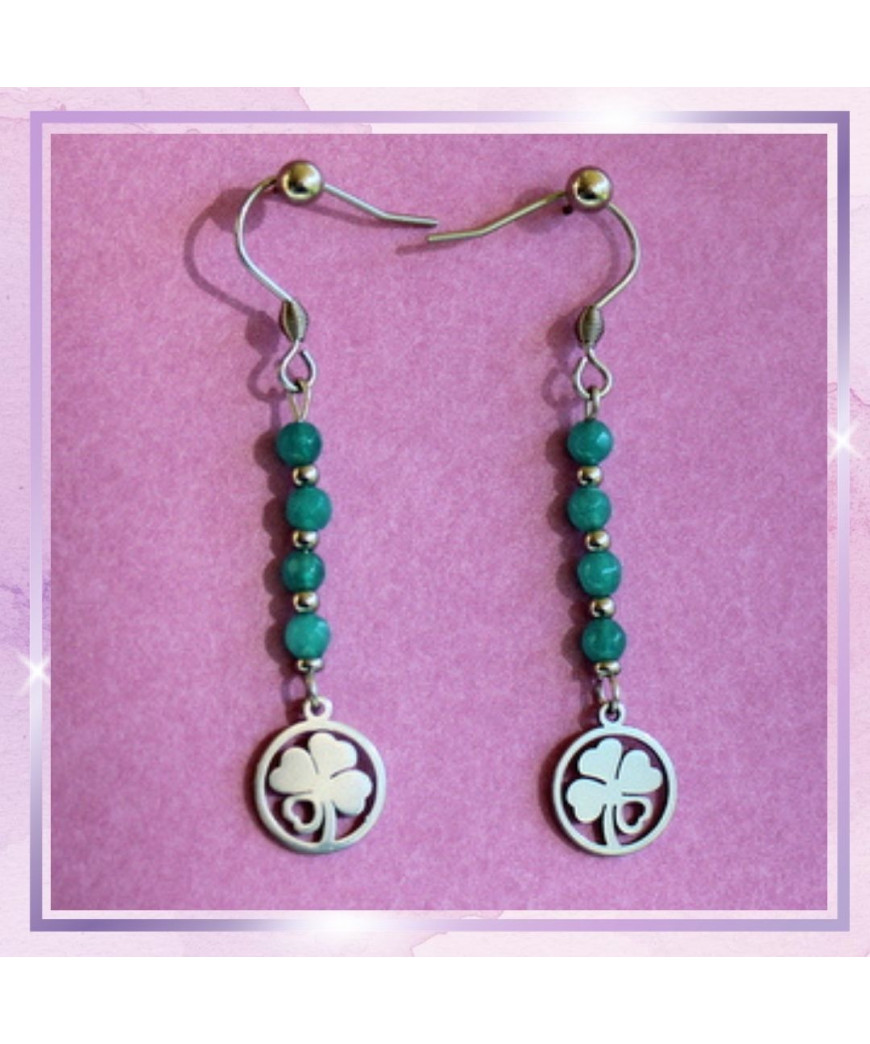 Boucles d'oreilles Trèfles à 4 feuilles en Amazonite