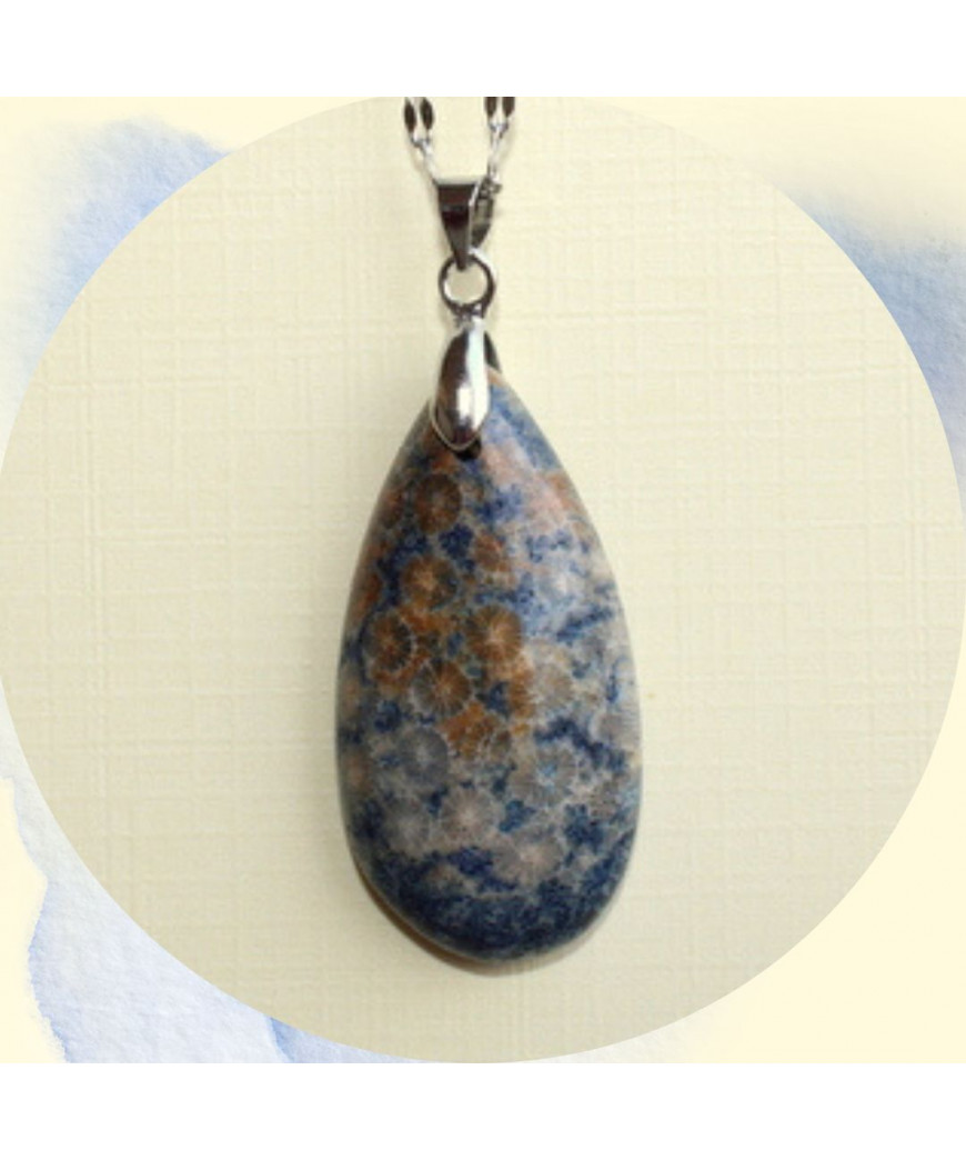 Pendentif en Corail de fossiles d'Agate bleu