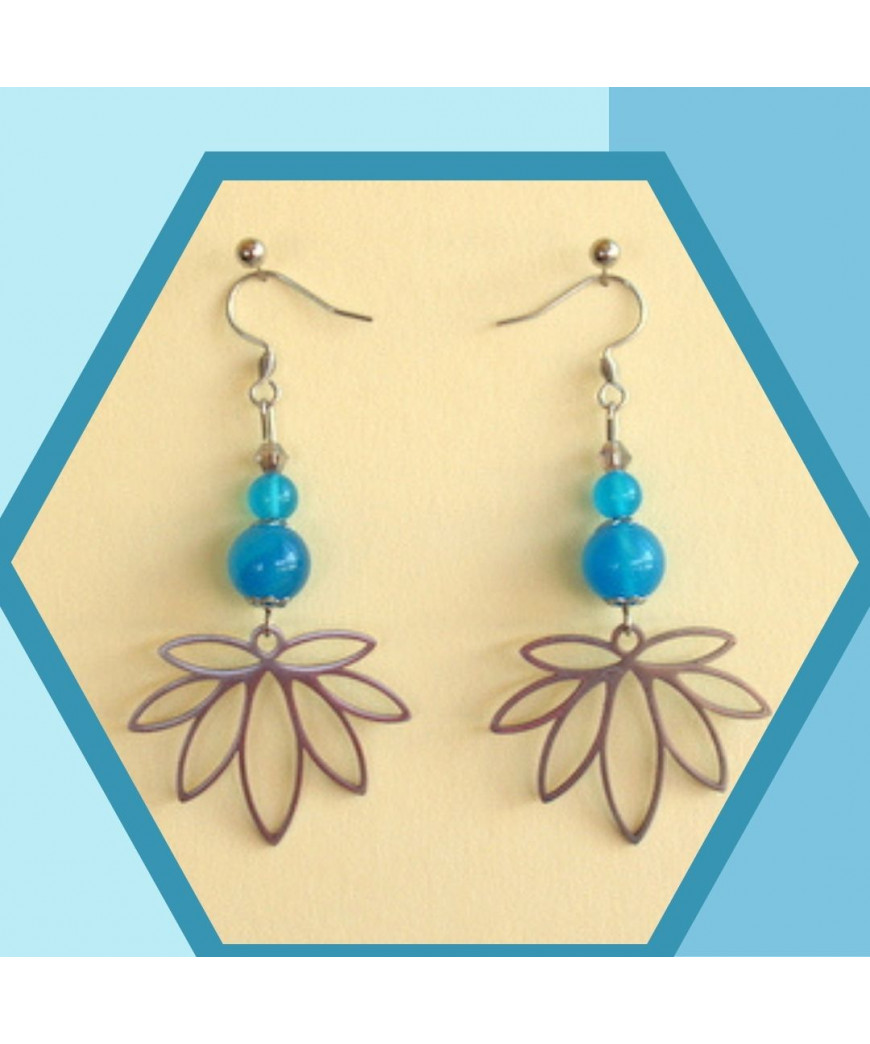 Boucles d'oreilles Lotus en Agate bleue