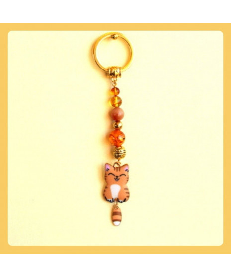 Porte-clefs Chat en Ambre et Œil de tigre