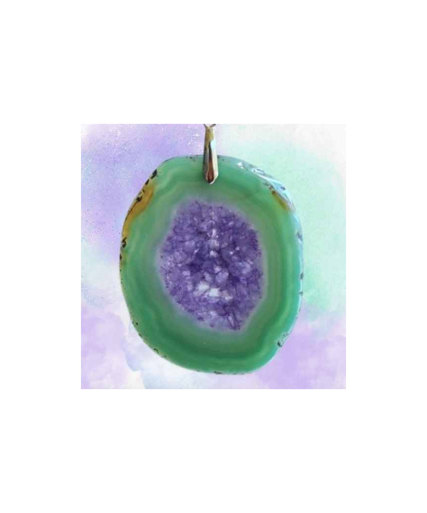 Pendentif Géode d'Agate verte et violette