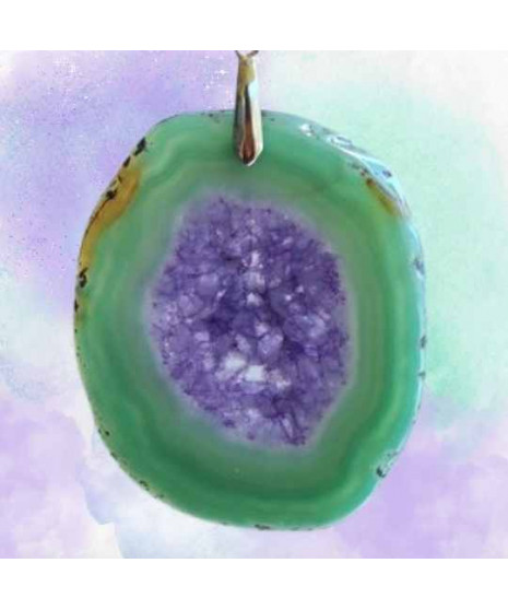 Pendentif Géode d'Agate verte et violette