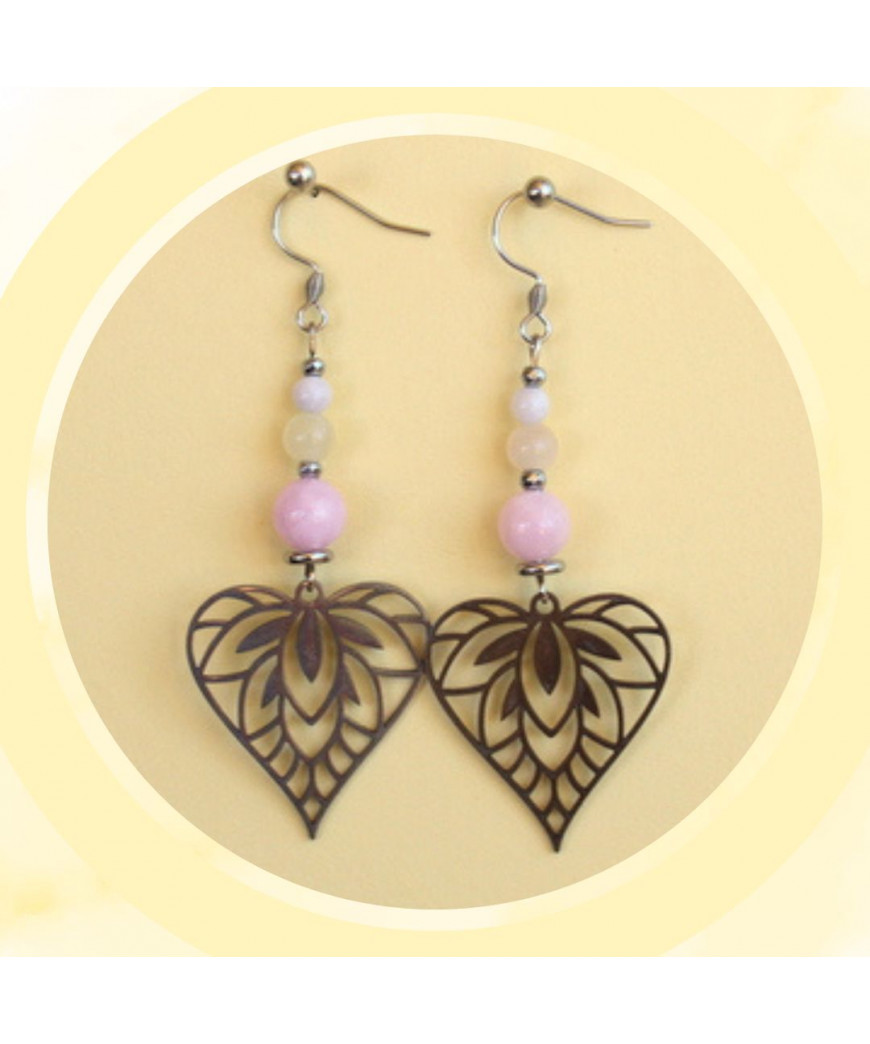Boucles d'oreilles Cœur en Morganite