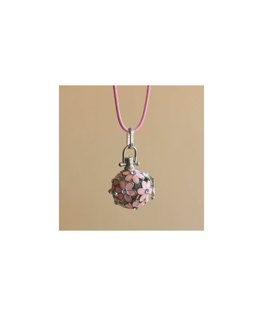 Pendentif Bola Fleurs roses et argenté