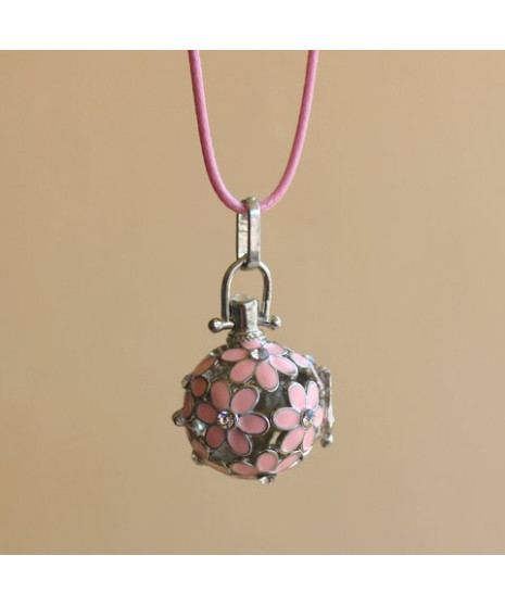 Pendentif Bola Fleurs roses et argenté