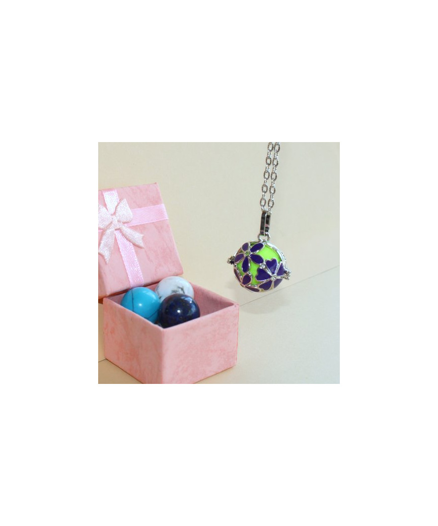 Pendentif Bola Fleurs violettes et argenté
