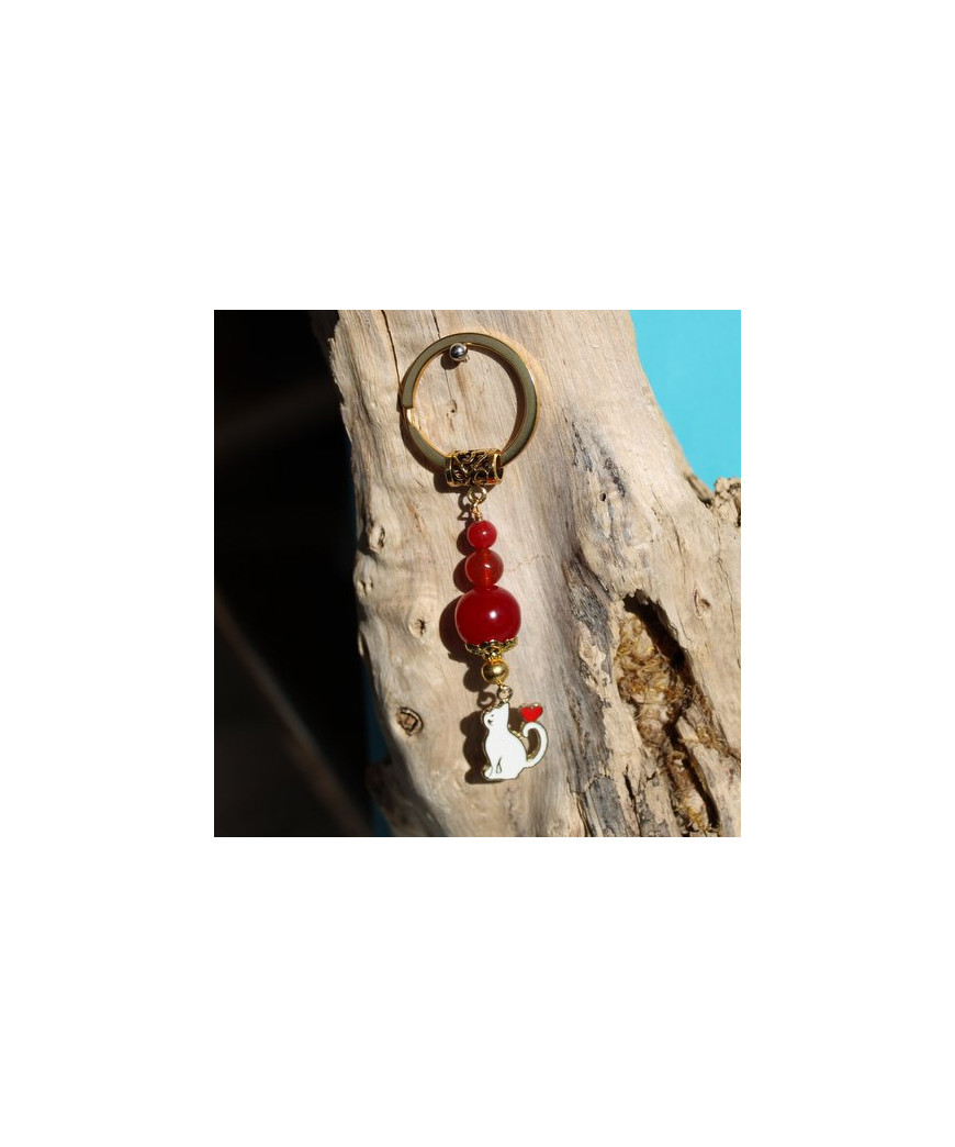 Porte-clefs Chat en Agate rouge