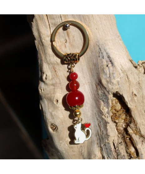 Porte-clefs Chat en Agate rouge