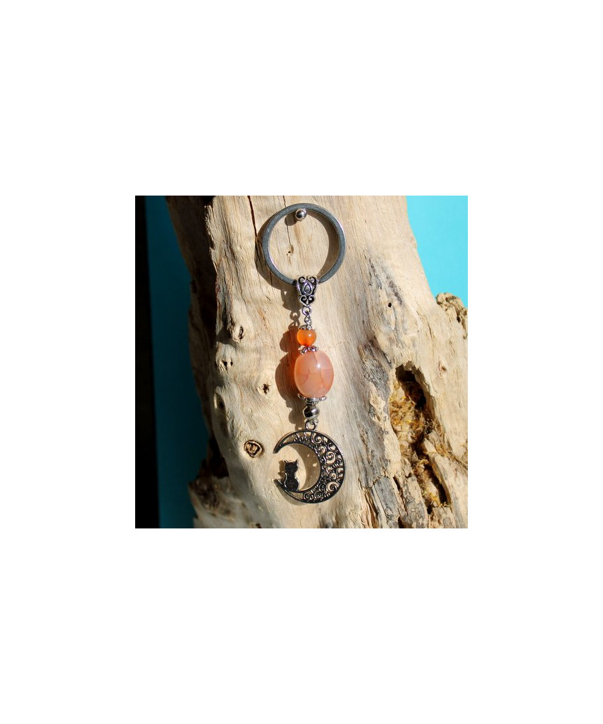 Porte-clefs Chat en Agate orange