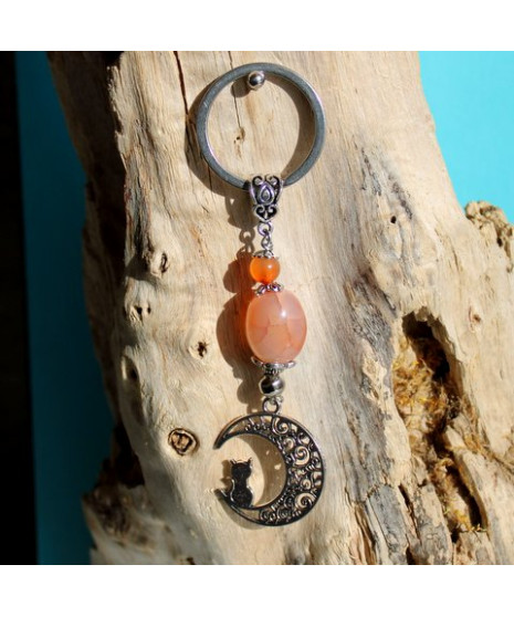 Porte-clefs Chat en Agate orange
