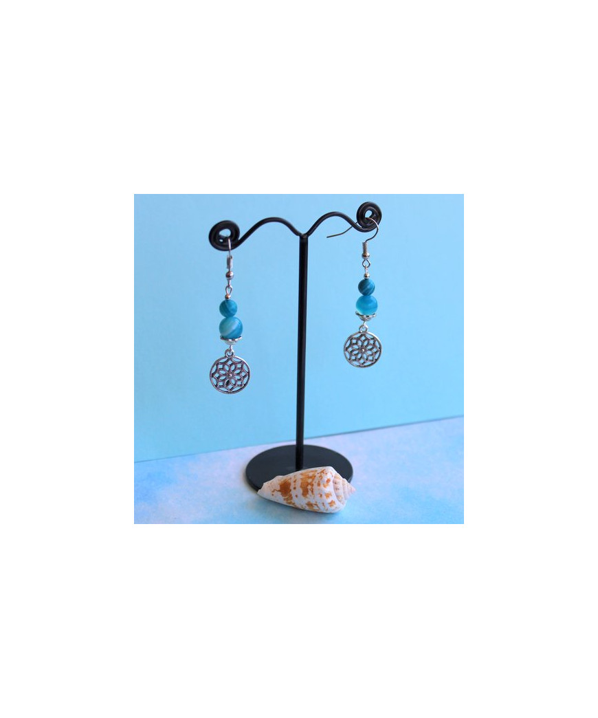 Boucles d'oreilles Mandala en Agate bleue