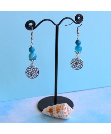 Boucles d'oreilles Mandala en Agate bleue