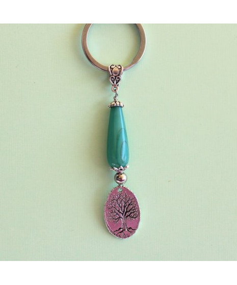 Porte-clefs Arbre de Vie en Agate vert