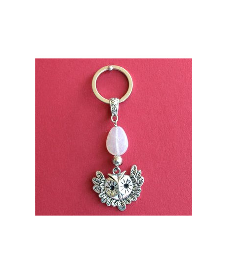 Porte-clefs Chouette en Agate blanche
