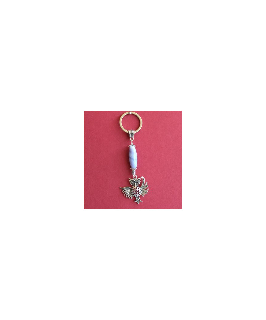 Porte-clefs Chouette en Agate violette