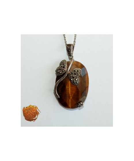 Pendentif Libellule en Œil de Tigre