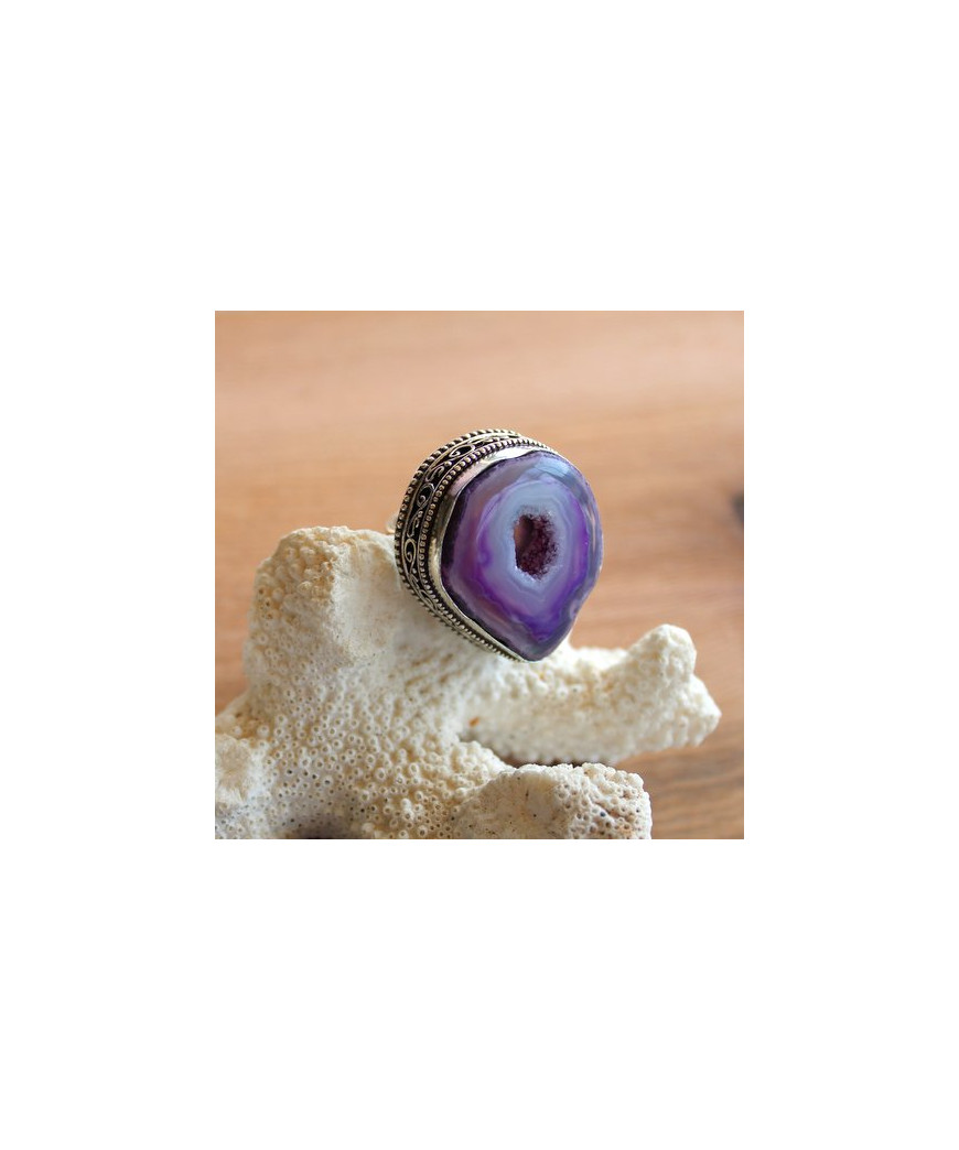 Bague en Agate  druzy violette
