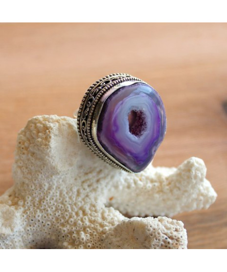 Bague en Agate  druzy violette