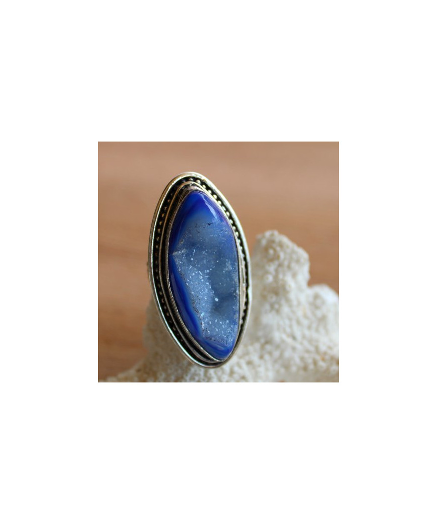 Bague en Agate  druzy bleue