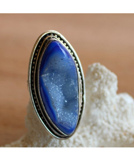 Bague en Agate  druzy bleue