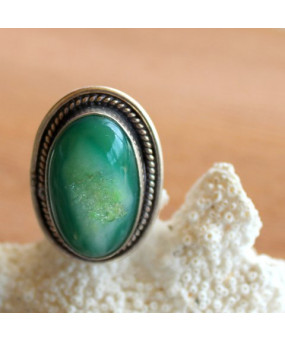 Bague en Agate  druzy verte