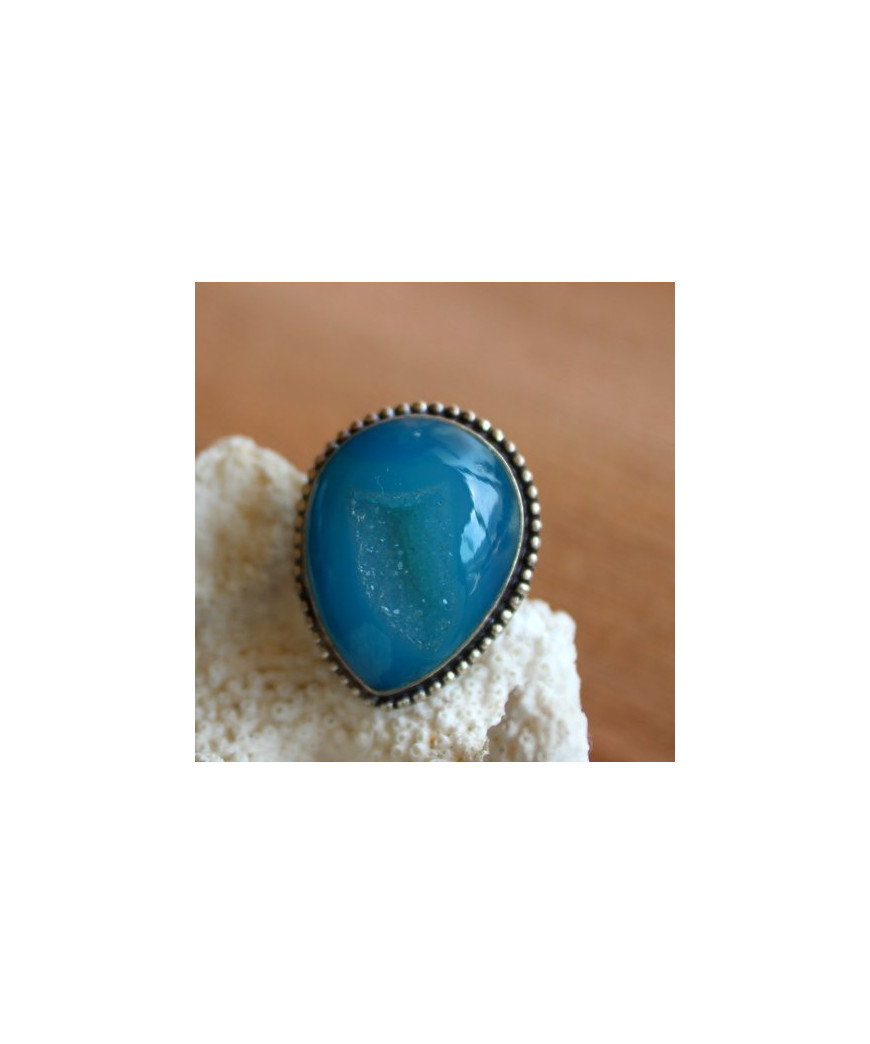 Bague en Agate  druzy bleue
