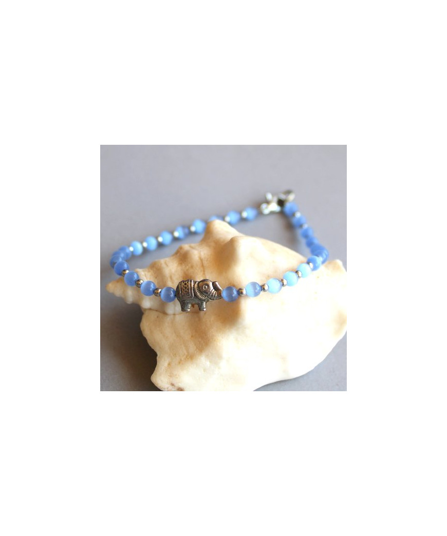 Bracelet Eléphant en Agate Œil de chat bleu